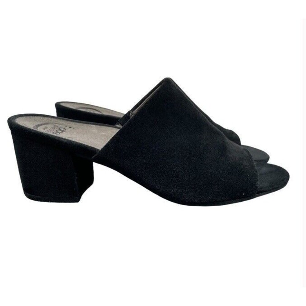Abeo Kennedy Black Leather Suede Slide Slip On Block Heel Sandals 8 NARROW